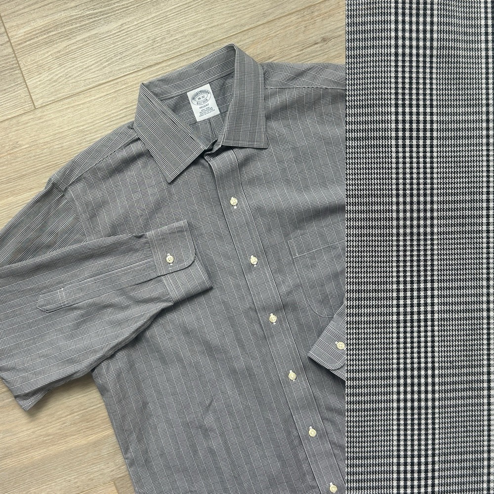 Brooks Brothers Regent Fit Mens 16-32 Black Glen Plaid Non-Iron Supima Shirt